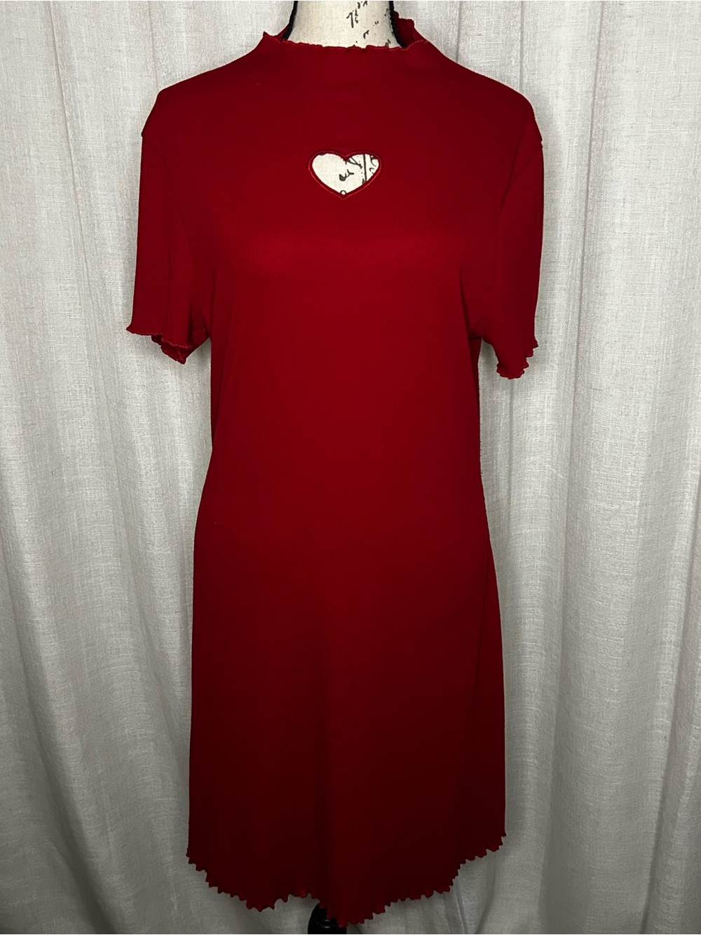 Red XL A-Line Dress with Hollow Out & Embroidered Red Heart